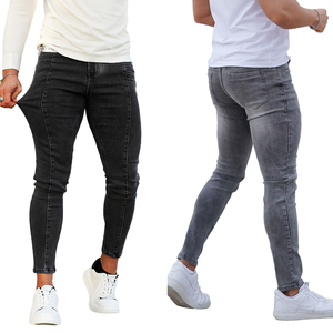 Pantalones Vaqueros de Hombre de Cintura Media, Estilo Retro, Casual, Ajustados, Rectos, Desgastados, de Mezclilla Elástica, para Verano, Precio de Fábrica - Product Image 1