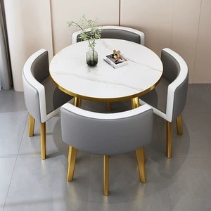 Juego de <span class=keywords><strong>Mesa</strong></span> y <span class=keywords><strong>Sillas</strong></span> de Mármol para Restaurante y Cocina de Lujo, Fabricación China, Dorado, Moderno, <span class=keywords><strong>Circular</strong></span>, Ahorra Espacio, para 4 Personas - Product Image 1
