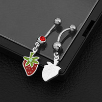 Anneaux de nombril en acier inoxydable avec breloque pendentif fraise pour piercing de nombril, accessoires de mariage