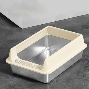 Arenero para Gatos de Acero Inoxidable de Limpieza Fácil, de Lados Altos, Semicerrado, Extra Grande, Antisalpicaduras, con Tapa, Reforzado - Product Image 6