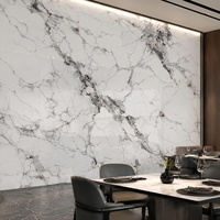 WYRAX Lembaran Marmer UV Abu-abu Muda Carrara untuk Dinding TV Ruang Tamu Apartemen, Pelapis Interior Apartemen Modern, Tebal 2.8mm, Ukuran 4x8ft