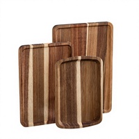 Acacia houten rechthoekige massieve dienblad - modern minimalistisch design, afkomstig uit China, voor thee, fruit & gebak, opbergbak, houten servies, met logo.