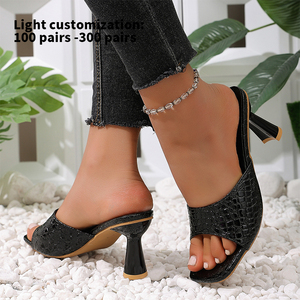 Zapatillas de tacón alto de lujo para <span class=keywords><strong>mujer</strong></span>, estilo nuevo y personalizado, con tacón fino, diseño de piel de serpiente en la parte superior y puntera, en dos colores, dorado y negro, M-LQ-052 - Product Image 2