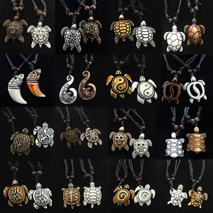 SC Europe America Sea Turtle Necklace Retro Resin Tortoise Carving Bone Pendant Necklace Men Teen Turtle Small Animal Necklace