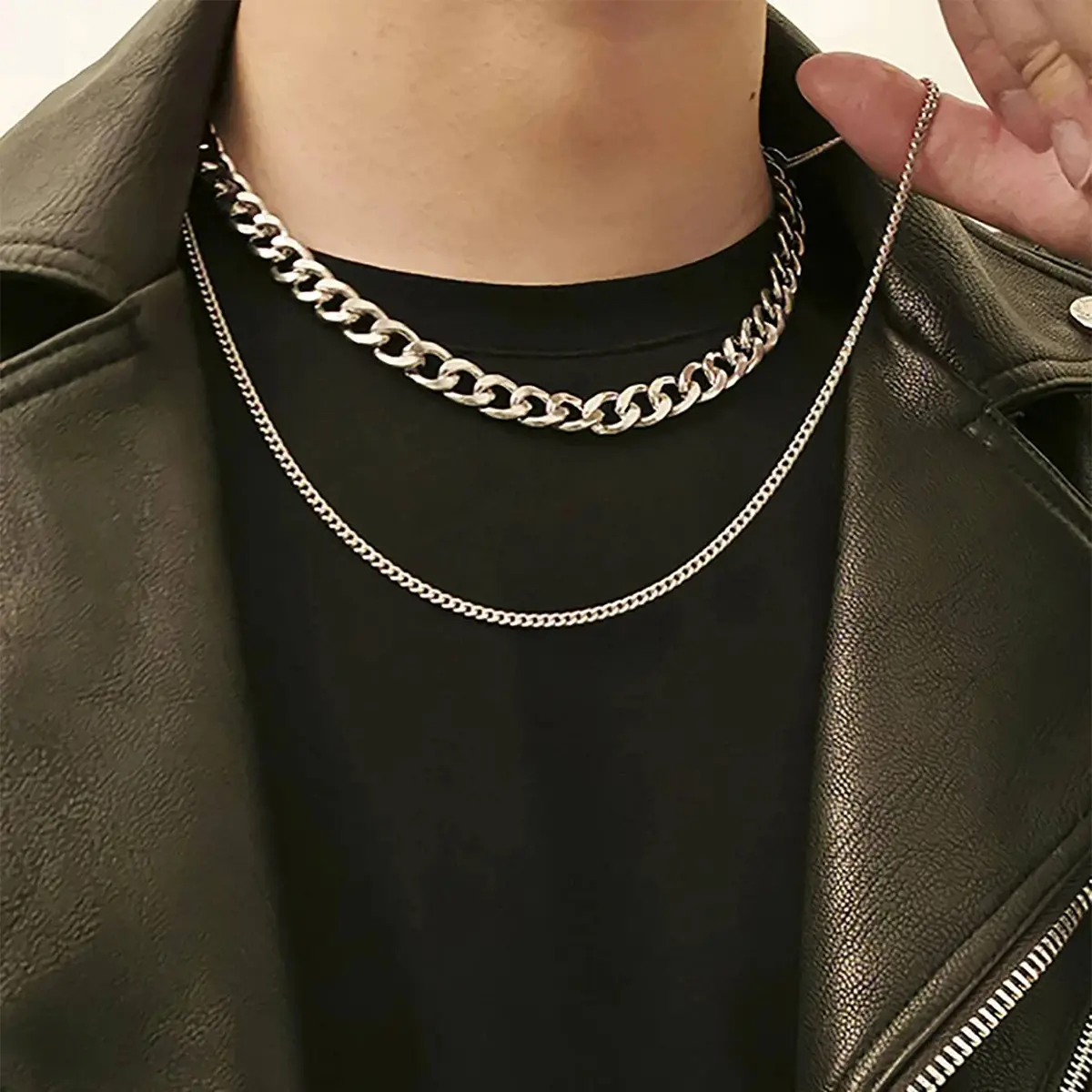 Collier Hip-Hop à chaîne épaisse classique pour homme, ensemble de 2 pièces