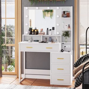High Quality Makeup Vanity With <strong>Lights</strong> Desk With Mirror and 10 Led <strong>Lights</strong> 4 Drawers <strong>Dressing</strong> <strong>Table</strong> for Bedroom - Product Image 4