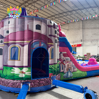 Châteaux gonflables à thème princesse gonflables pour parc d'attractions commercial avec toboggans et trampolines