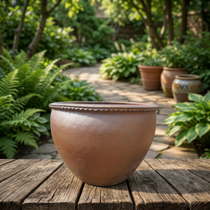 Pot de fleurs en céramique rustique et léger pour jardin extérieur, idéal pour fleurs et plantes vertes, design circulaire, finition non enduite - Product Image 4