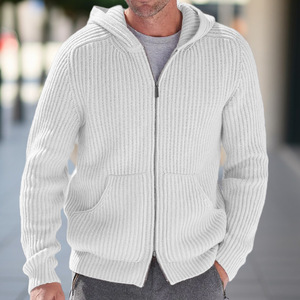 Suéter con Capucha de Punto para Hombre, Cárdigan de Manga Larga, Gris, Fibra Acrílica, Estilo Juvenil, Otoño Invierno, Tallas M L XL 2XL - Product Image 1