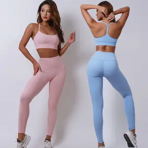 LULU Design 2 pièces Hip Lifting Gym Fitness Sets Leggings d'entraînement et soutien-gorge de sport Outdoor Breathable Push Up Yoga Set For Female