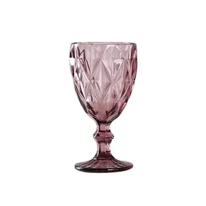 Wholesale Spray Color Party Wedding Decoration Wine Glasses Cup Colored Vintage Wine Glass Embossed Glass Goblet