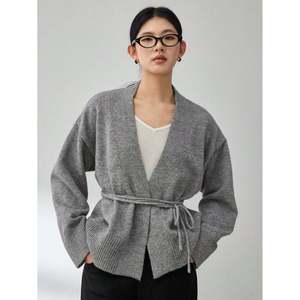 เสื้อคาร์ดิแกนผูกด้านหน้า สีแอพริคอต เสื้อถักสำหรับผู้หญิง - Product Image 4