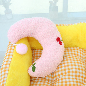 Plush Crescent <b>Pillow</b> For Cats Terry Cloth With Pom Pom Decorative Pet Headrest Soft Cushion Toy For Kitten Sleep Comfort - Product Image 2