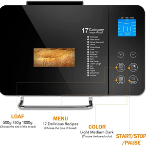 เครื่องทำขนมปังอัตโนมัติสำหรับใช้ในบ้าน พร้อมปุ่มสัมผัส จอ LCD แสดงผลแบบมีไฟพื้นหลัง ภาษาอังกฤษ ใช้พลังงานจากมอเตอร์ AC - Product Image 4