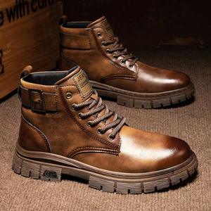 Bottes de travail décontractées en cuir véritable imperméables et confortables pour l'hiver, unisexes, best-seller, EVERGREEN - Product Image 1