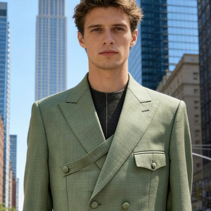 Traje de <span class=keywords><strong>Hombre</strong></span> Talla Grande Color Verde Menta, Nuevo, 2 Piezas, Cuello en V, Doble Botonadura, Estilo Americano, Transpirable, Casual - Product Image 5