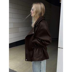 Chaqueta Bomber de Piel Sintética Personalizada para Mujer, Estilo Otoñal con Solapa y Manga Larga, con Cordón Ajustable, 2026 - Product Image 3