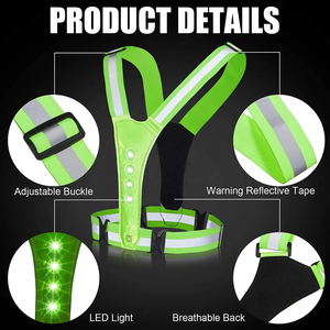 EN20471 Tiras reflectantes de alta visibilidad Equipo de seguridad para correr Chaleco para correr con luz LED para caminar Correr Ciclismo - Product Image 5