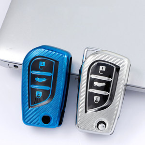 เคสกุญแจรถยนต์ลายคาร์บอนไฟเบอร์ TPU สำหรับ Toyota Corolla Auris Camry RAV4 <span class=keywords><strong>Yaris</strong></span> แบบ 3 ปุ่ม พร้อมปลอกป้องกันรีโมทอัจฉริยะ ของขวัญ - Product Image 3