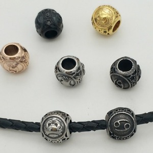 Cuentas espaciadoras del zodíaco de acero de titanio Yunnique, cuentas sueltas para hacer pulseras, cuentas metálicas chapadas en acero inoxidable - Product Image 2