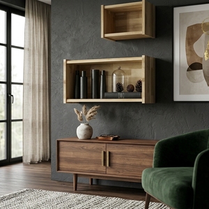 Estante Flotante de Pared de Madera Maciza, Estilo Moderno y Minimalista, Vitrina Rectangular - Product Image 2