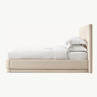Cama Tapizada Moderna Orgánica Sovereign, Estructura de Cama con Plataforma de Tela de Lino de Lujo, Cama Matrimonial King/Queen Estilo Arhaus Minimalista