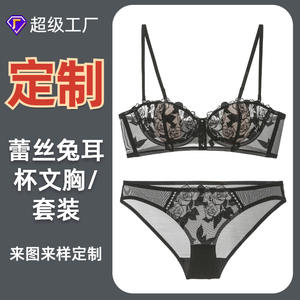 [Personnalisé/] oreilles de lapin <span class=keywords><strong>gros</strong></span> seins petits seins dentelle Sexy brodé sous-vêtements français soutien-gorge couverture ensemble - Product Image 2