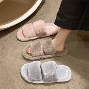 Pantoufles antidérapantes d'intérieur en peluche simples pour femmes, pantoufles de couleur unie à la mode pour la maison d'hiver - Product Image 1