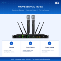 Système de microphone sans fil UHF True Diversity 400 canaux portée 150m avec égaliseur, réverbération et anti-retour pour karaoké, église, scène