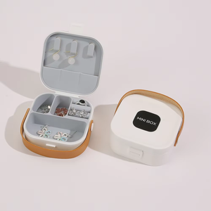 Factory Direct <b>Small</b> Travel Jewelry Case with Custom Logo Square Shape Plastic Holder <b>Mirror</b> Handle Zipper Closure - Product Image 5