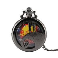Cadeau d'Halloween, collier pendentif rétro gothique Jack Skellington, montre de poche de Noël maudit de Tim Burton, montre à quartz pour hommes et enfants