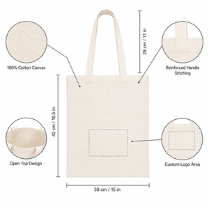 Cotton <b>Canvas</b> Tote Bag 15x16 Inch Reusable Shopping Bag Reinforced Handle Grocery Farmers Market Beach Book Custom Logo 12 Color - Product Image 2