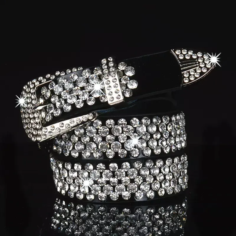 Cinturón con incrustaciones brillantes para mujer, cinturón de diamantes de imitación con incrustaciones