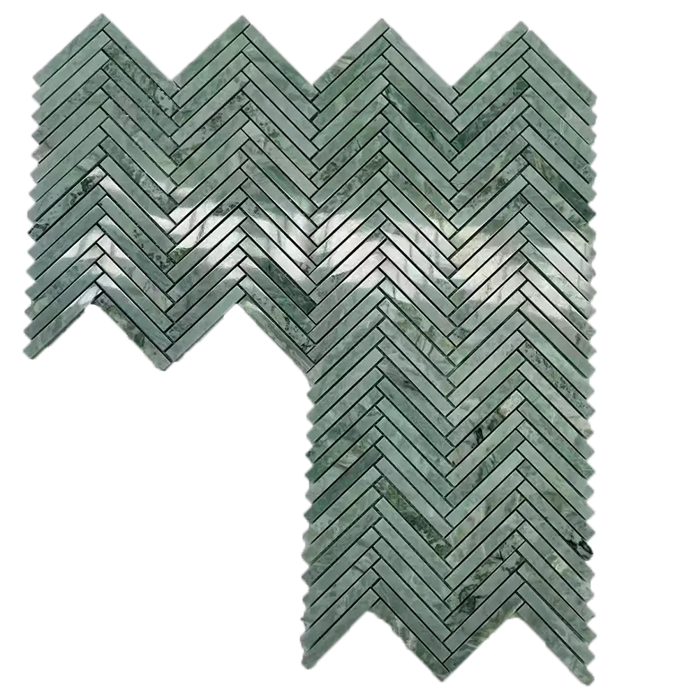 Polished herringbone shape 15 x 98 mm green marble tile amazons green marble bathroom hotel villas wall and flooring