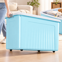 Caixa de Armazenamento com Rodas e Tampa, Caixa Plástica Resistente com Alça, Organizador Grande para Roupas e Brinquedos