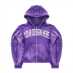 Sudadera Premium con Capucha de Algodón y Forro Polar, Corte Holgado con Hombros Caídos, Opciones de Estampado Disponibles, MOQ 10, Sudadera Morada con Cierre de Cremallera, Corte Holgado - Product Image 1