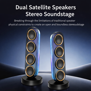 ลำโพงไร้สายโปร่งใส 130W 2.1 พร้อมซับวูฟเฟอร์แบบแอคทีฟ, ลำโพงแซทเทิลไลท์คู่, 360 °   เอฟเฟกต์แสง RGB ซิงค์กับจังหวะ - Product Image 4