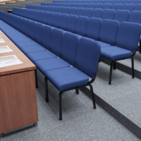 Chaises d'église bleues en gros, tissu de haute qualité, coussin moelleux, chaise d'auditorium, hôtel, théâtre, mobilier commercial