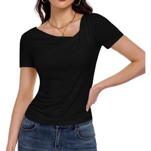 Top Corto Asimétrico de Manga Corta para Mujer, Ajustado, Básico, de Punto Suave, a la Moda para Salir de Verano - Product Image 2