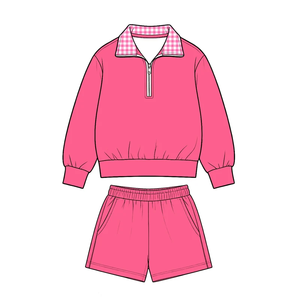 Conjuntos de Ropa para Niños, Última Moda, Color Sólido, Algodón a Cuadros, Top de Manga Larga para Niñas, Conjunto de Pantalones Cortos - Product Image 2