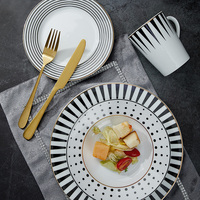 Service de table en porcelaine, couleur noir et or, service de petit déjeuner en céramique, Festival, vaisselle en céramique turque