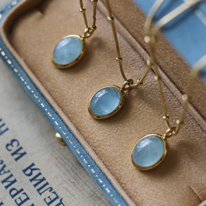 Penjualan Terlaris INS Desain Baru Kalung Rantai Baja Tahan Karat Berlapis Emas 18K Liontin <span class=keywords><strong>Aquamarine</strong></span> Biru Berbentuk Oval untuk Wanita - Product Image 4
