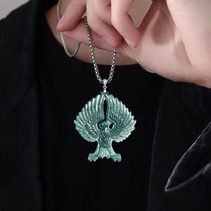 หยกธรรมชาติสีน้ำเงินหยกนกอินทรี จี้หยก UNISEX สำหรับผู้หญิงผู้ชาย สไตล์จีน ของขวัญ พร้อมใบรับรอง D907 - Product Image 3