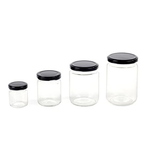 Bán Buôn Lưu Trữ Chai 350Ml 500Ml Salad Tròn Đóng Hộp Dưa Chua Sauce Spice Glass Mason Jar Container Với Nắp Kim Loại Màu Đen - Product Image 5