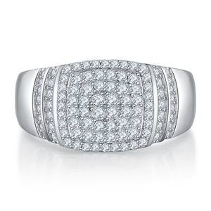 Anel de Sinete Masculino em Prata Esterlina 925 com Moissanite Cravejada em Múltiplas Fileiras e Formato Almofada, Estilo Iced-Out, para Uso Diário, Festas e Presente - Product Image 1