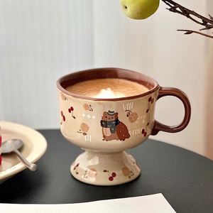 Vintage Cat Coffee <b>Cup</b> <b>Latte</b> Art Mug, Retro Style Ceramic Water <b>Cup</b>, Cute Little Fox Square Mouth <b>Cup</b> - Product Image 6