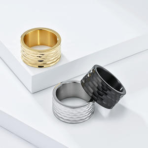 Men's Titanium Steel <b>Rings</b> Geometric Honeycomb Texture Gold Black Silver Gift Jewelry - Product Image 1