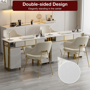 Table de <span class=keywords><strong>manucure</strong></span> moderne brillante avec cadre métallique, station de travail pour technicien des ongles, résistante à l'acétone, poste de travail de beauté pour salon - Product Image 2