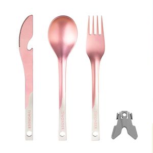 Juego de utensilios de titanio ecológicos para comer al aire libre con tenedor, cuchara y palillos, ligeros, reutilizables, para acampar. - Product Image 2