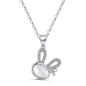 Collar con Colgante de Conejo del Zodiaco, en Plata S925 con Circonia 5A y Calcedonia Blanca, Joyería Fina y Moderna para Mujer, Marca Dylam - Product Image 1